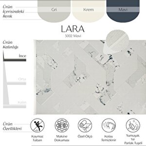 Lara 5002 Mavi Kaymaz Halı Antre Hol Koridor Halısı İnce Halı Kesme Yolluk Salon Halısı 120x180 cm