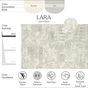Lara 5001 Krem Halı Dokuma İnce Kaymaz Taban Halı Koridor Halısı Kesme Yolluk Salon Halısı 120x200 cm