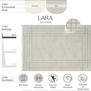 Lara 5003 Krem Halı İnce Salon Halısı Kesme Halı Yatak Odası Halısı Kaymaz Koridor Halısı 120x180 cm