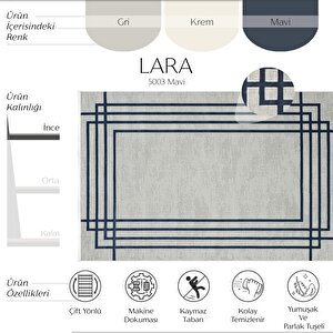 Lara 5003 Mavi Kaymaz Halı Antre Hol Koridor Halısı İnce Halı Kesme Yolluk Salon Halısı 120x180 cm