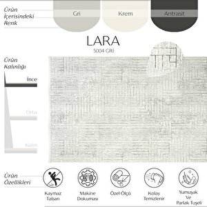Lara 5004 Gri Halı Dokuma Salon Halısı Kesme Halı Yatak Odası Halısı Kaymaz Koridor Halısı 120x180 cm