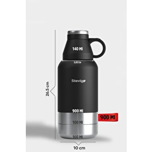 Stevig 4 Multi-cup Çelik Termos 900 Ml Black St-211