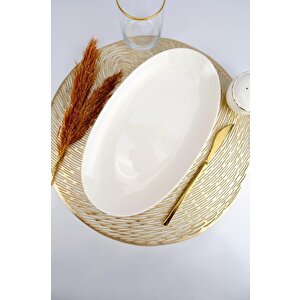 Lombardino Minimalist Modern Sade Tekli Porselen Kayık Tabak 30 Cm