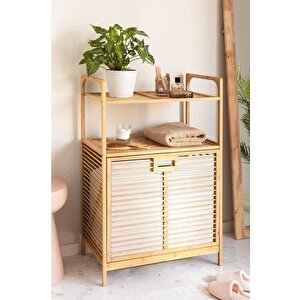 Bambu Xl Kirli Sepetli 2 Raflı Çok Amaçlı Banyo Düzenleyici Çamaşır Sepeti Organizer Db-0004