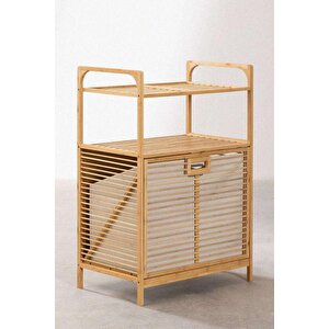 Bambu Xl Kirli Sepetli 2 Raflı Çok Amaçlı Banyo Düzenleyici Çamaşır Sepeti Organizer Db-0004