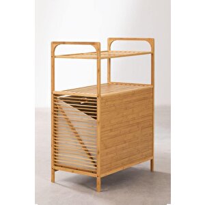 Bambu Xl Kirli Sepetli 2 Raflı Çok Amaçlı Banyo Düzenleyici Çamaşır Sepeti Organizer Db-0004