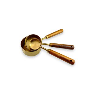 Digithome 3’lü Ahşap Saplı Çelik Ölçü Kaşığı Seti Kahve Çay Ölçü Kabı 125 Ml 60 Ml Ve 15 Ml Gold C1-1-289
