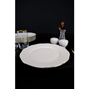 Digithome Yonca 6’lı Porselen Servis Tabağı Seti Gold Yaldızlı 27 Cm Krem - Tl4036273 C320.003