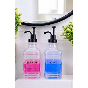 2’li Cam Sıvı Sabun Ve Losyon Etiketli Siyah Tıpalı Deterjan Şişesi Sabunluk 500 Ml - F/12 C1-1-289