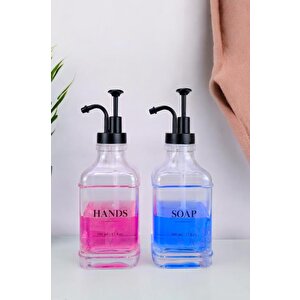 2’li Cam Sıvı Sabun Ve Losyon Etiketli Siyah Tıpalı Deterjan Şişesi Sabunluk 500 Ml - F/12 C1-1-289