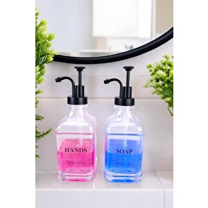 2’li Cam Sıvı Sabun Ve Losyon Etiketli Siyah Tıpalı Deterjan Şişesi Sabunluk 500 Ml - F/12 C1-1-289