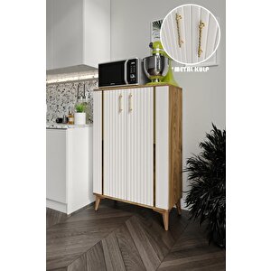 Lyra  Metal Kulp Çok Amaçlı Dolap Mutfak Balkon Kiler Banyo Ayakkabılık Dolabı Ekru Ceviz