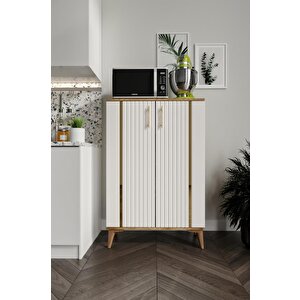 Lyra  Metal Kulp Çok Amaçlı Dolap Mutfak Balkon Kiler Banyo Ayakkabılık Dolabı Ekru Ceviz