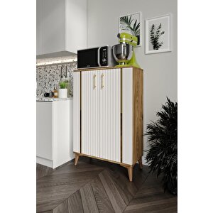 Lyra  Metal Kulp Çok Amaçlı Dolap Mutfak Balkon Kiler Banyo Ayakkabılık Dolabı Ekru Ceviz