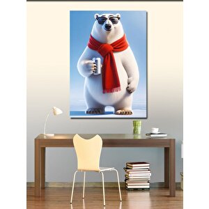 Kanvas Tablo Kırmızı Atkılı Sevimli Ayı 70x100 cm