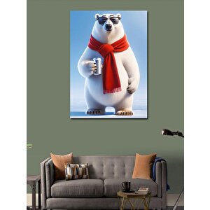 Kanvas Tablo Kırmızı Atkılı Sevimli Ayı 70x100 cm