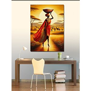 Kanvas Tablo Afrikalı Kadın Ve Hayvanlar 70x100 cm