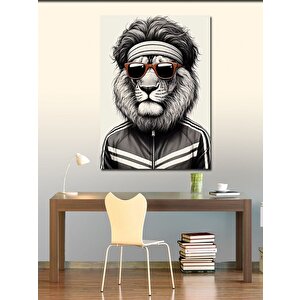 Kanvas Tablo Kırmızı Gözlüklü Sporcu Aslan 100x140 cm