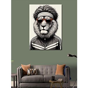 Kanvas Tablo Kırmızı Gözlüklü Sporcu Aslan 100x140 cm