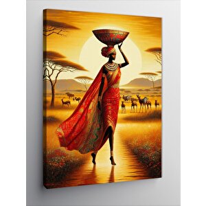 Kanvas Tablo Afrikalı Kadın Ve Hayvanlar 100x140 cm