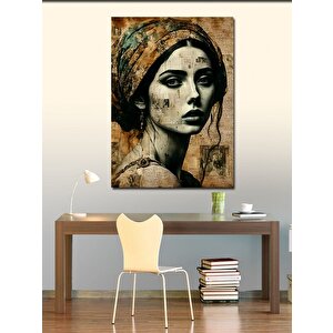 Kanvas Tablo Gazete Sayfasında Kadın Portresi 100x140 cm