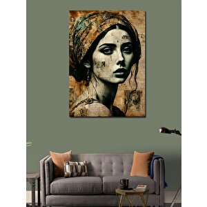 Kanvas Tablo Gazete Sayfasında Kadın Portresi 100x140 cm
