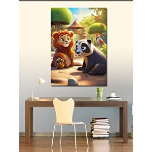 Kanvas Tablo Sevimli Aslan Ve Panda 70x100 cm