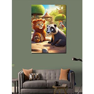 Kanvas Tablo Sevimli Aslan Ve Panda 70x100 cm