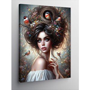 Kanvas Tablo Kuşlar Ve Kadın 100x140 cm
