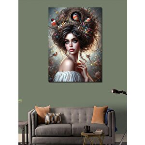 Kanvas Tablo Kuşlar Ve Kadın 100x140 cm