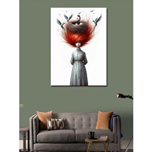 Kanvas Tablo Kafasında Kuş Yuvası Olan Kız 70x100 cm