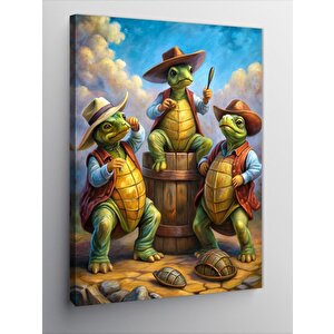 Kanvas Tablo Kovboy Şapkalı Kaplumbağalar 100x140 cm