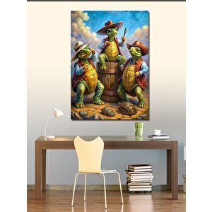 Kanvas Tablo Kovboy Şapkalı Kaplumbağalar 100x140 cm