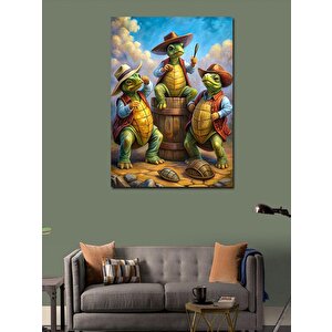 Kanvas Tablo Kovboy Şapkalı Kaplumbağalar 100x140 cm