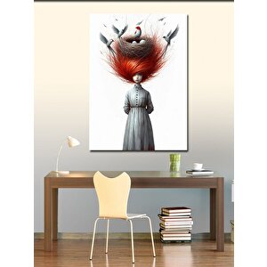 Kanvas Tablo Kafasında Kuş Yuvası Olan Kız 100x140 cm