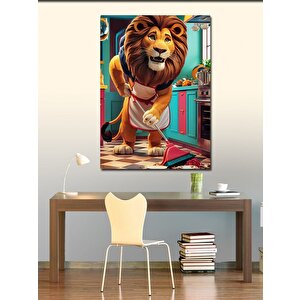 Kanvas Tablo Temizlik Yapan Aslan 100x140 cm