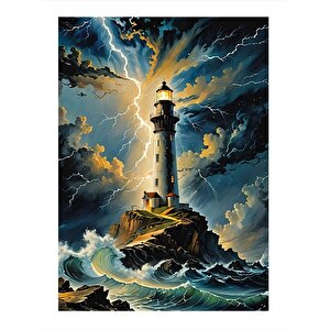 Deniz Feneri Ve Dalgalar Modern Mdf Tablo 35cm X50cm 35x50 cm