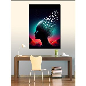 Kanvas Tablo Soyut Kadın Ve Kuşlar 100x140 cm