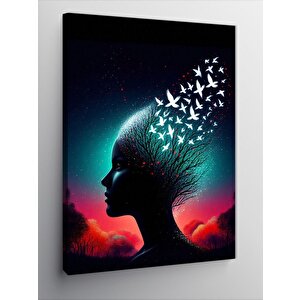 Kanvas Tablo Soyut Kadın Ve Kuşlar 70x100 cm