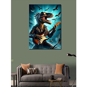 Kanvas Tablo Elektro Gitar Çalan Dinazor Ve Kuşlar 100x140 cm
