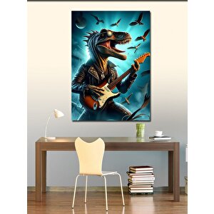 Kanvas Tablo Elektro Gitar Çalan Dinazor Ve Kuşlar