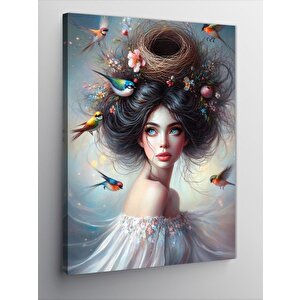 Kanvas Tablo Saçında Kuş Yuvası Olan Kadın 70x100 cm