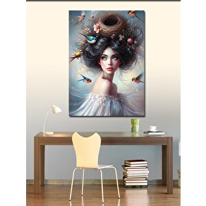 Kanvas Tablo Saçında Kuş Yuvası Olan Kadın 70x100 cm