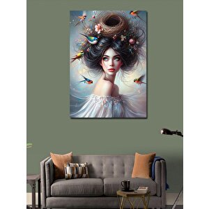 Kanvas Tablo Saçında Kuş Yuvası Olan Kadın 70x100 cm