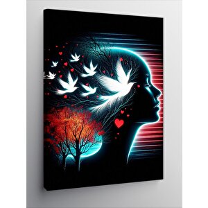 Kanvas Tablo Soyut Kadın Ve Kuşlar 100x140 cm