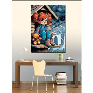 Kanvas Tablo Küçük Kız Ve Peluş Ayı 70x100 cm