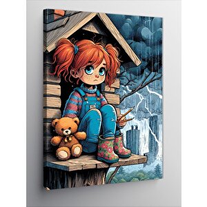 Kanvas Tablo Küçük Kız Ve Peluş Ayı