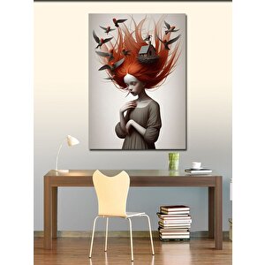 Kanvas Tablo Kuş Yuvası Ve Kızıl Saçlı Kadın 70x100 cm