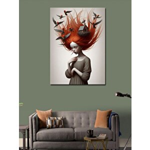 Kanvas Tablo Kuş Yuvası Ve Kızıl Saçlı Kadın 70x100 cm