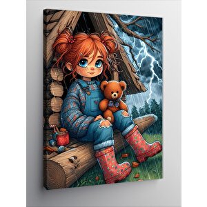 Kanvas Tablo Küçük Kız Ve Peluş Ayı